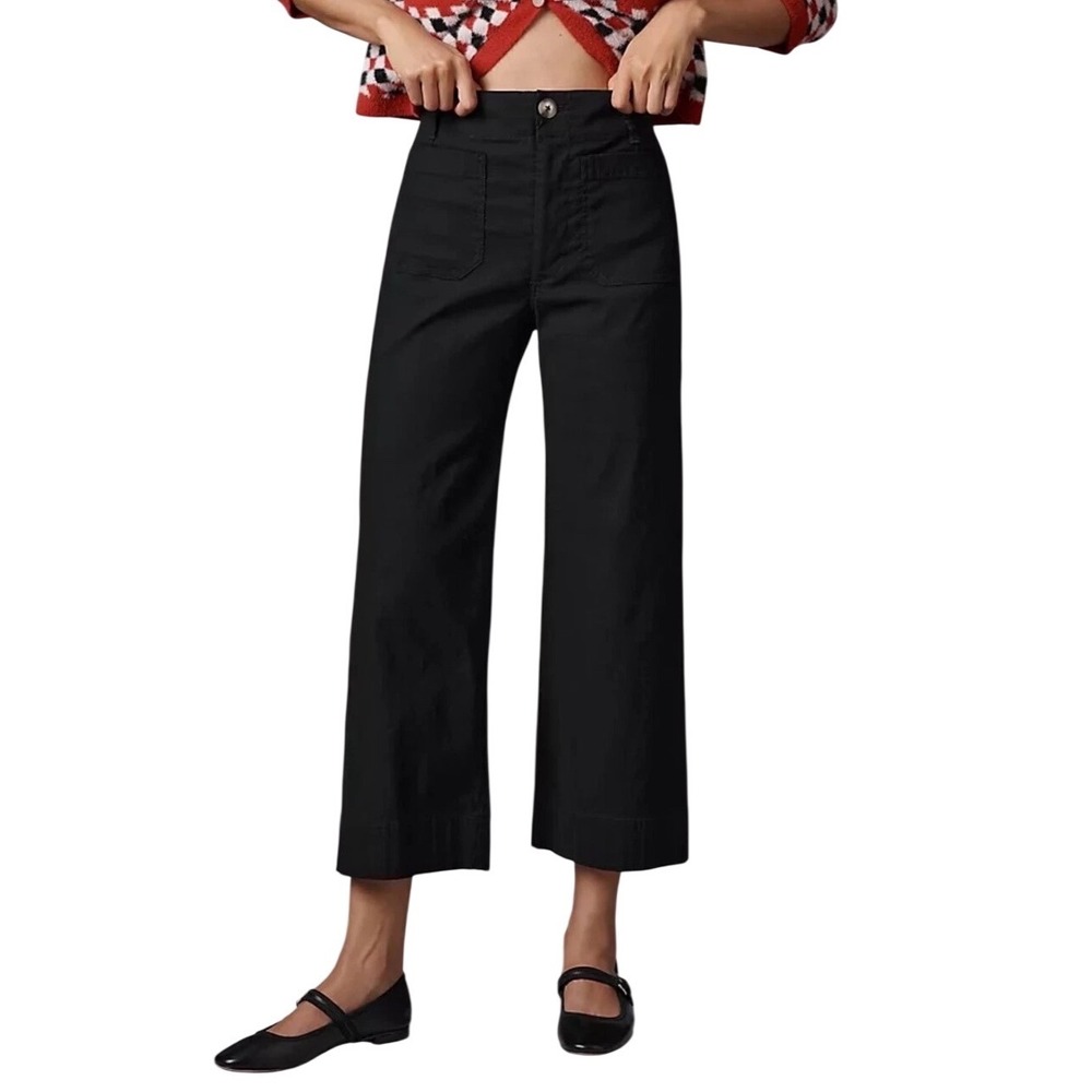Maeve Anthropologie The Colette Linen Wide-Leg Crop Pants Black High-Rise 33